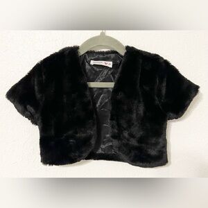 Beautees Little Girl Black Faux Fur Jacket Outerwear Furry Cardigan Short Sleeve